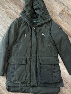 Lauren Ralph Lauren Womens Small Olive Green Winter Parka Coat Hood